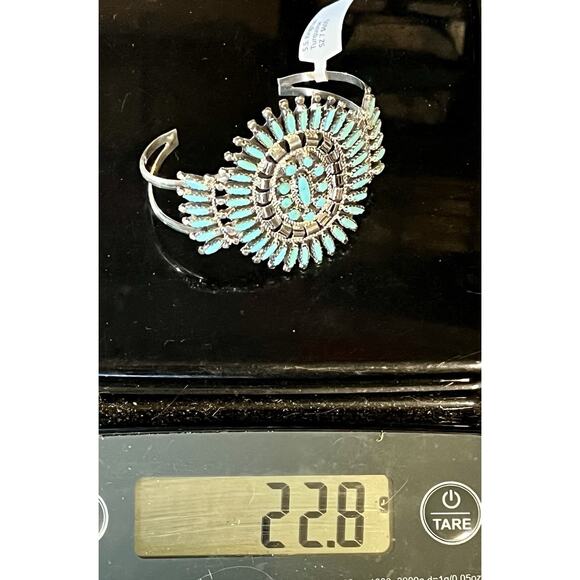 ZUNI Sterling Silver Kingman Turquoise Cluster Bracelet Signed N & R Nez - NEW - Picture 16 of 16
